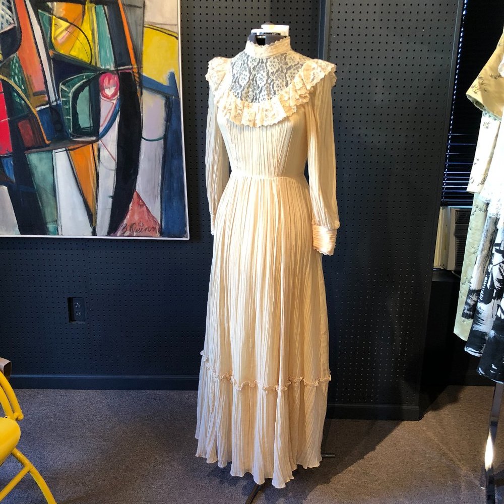 VTG 70s Candi Jones Gauze/Lace Boho Maxi Dress - Picture 2 of 14